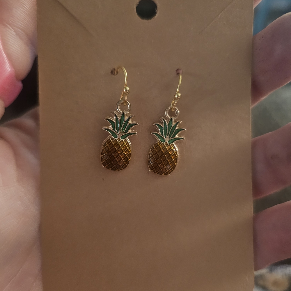 Gold and Green Pineapple Earrings